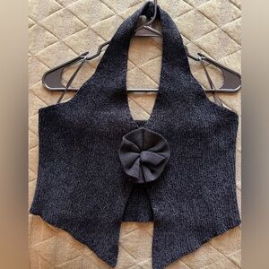 HYFVE Black Halter Sweater Vest with Flower Accent